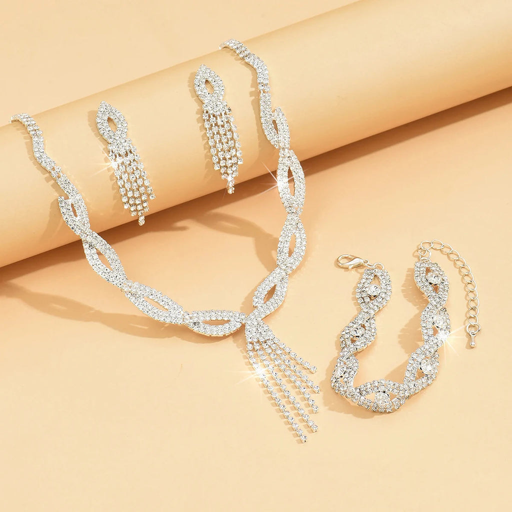 4PC Women's Fashion Copper Claw Chain Hollow Tassel Necklace Earrings Bracelet Jewelry Set Wedding Banquet Party Festival Gift Jewelry Precision