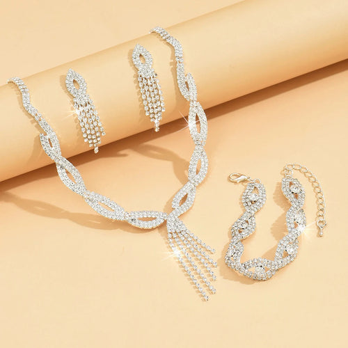 4PC Women's Fashion Copper Claw Chain Hollow Tassel Necklace Earrings Bracelet Jewelry Set Wedding Banquet Party Festival Gift Jewelry Precision