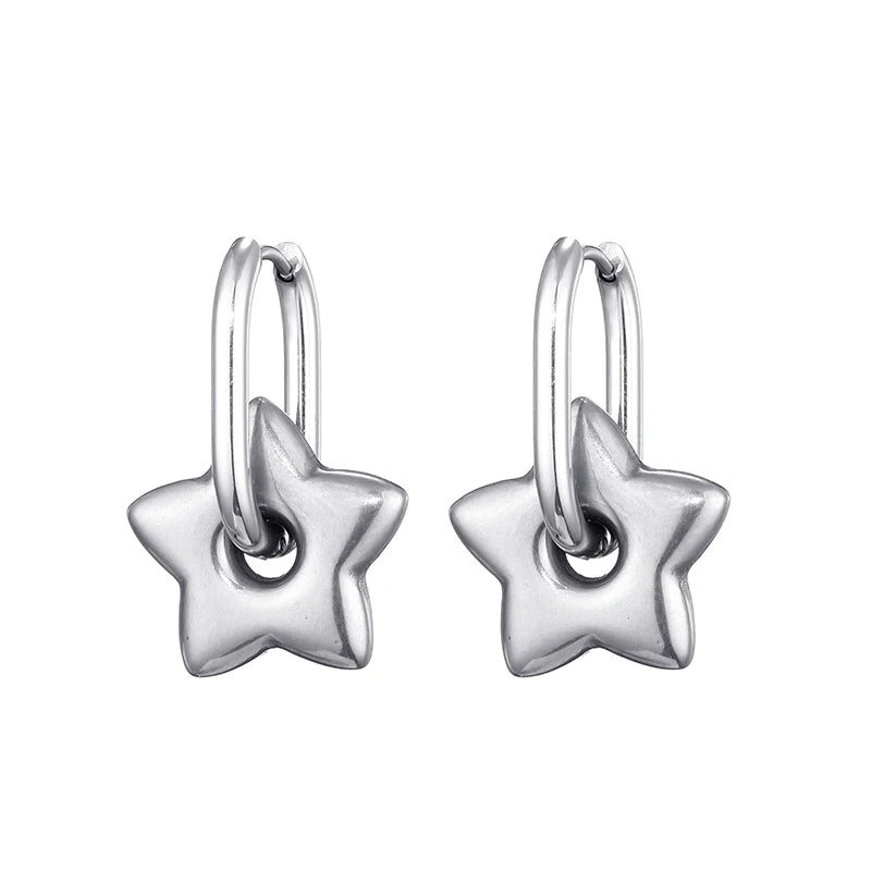 Classic Stainless Steel Heart Star Hoop Earrings For Women Punk Hip Hop Jewelry Precision