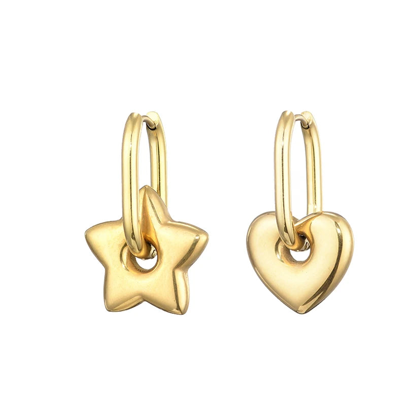 Classic Stainless Steel Heart Star Hoop Earrings For Women Punk Hip Hop Jewelry Precision