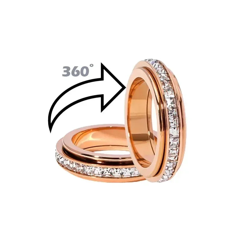 Women's Turnable Anxiety Relief Ring Healthy Slimming Stainless Steel Cubic Zirconia Ring Weight Loss Jewelry Accessories Jewelry Precision