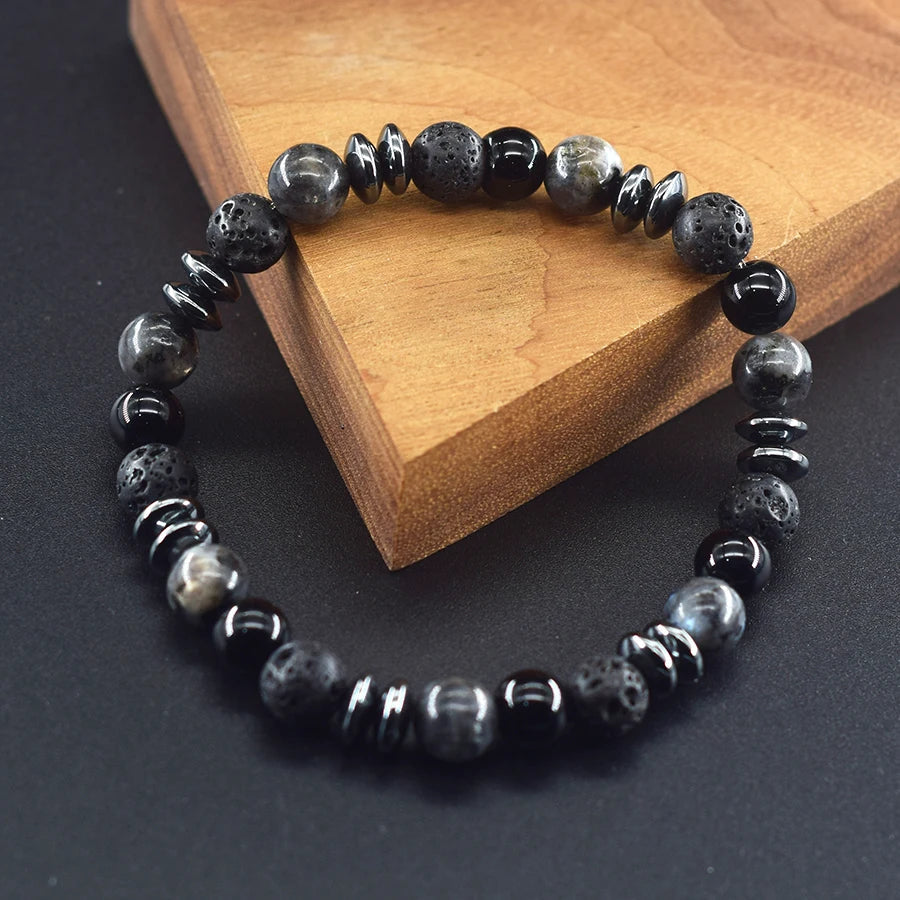 Classic Black Natural Labradorite Volcanic Stone Beads Bracelet Women Men Spiritual Protection and Energetic Banlance Jewelry Jewelry Precision