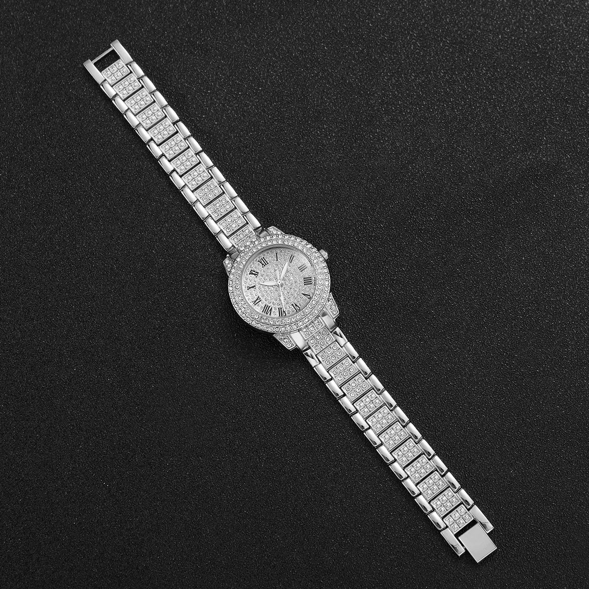 3PCS Women Watches Fashion Full Rhinestone Quartz Watch Stainless Steel Band Wristwatches（Without Box） Jewelry Precision