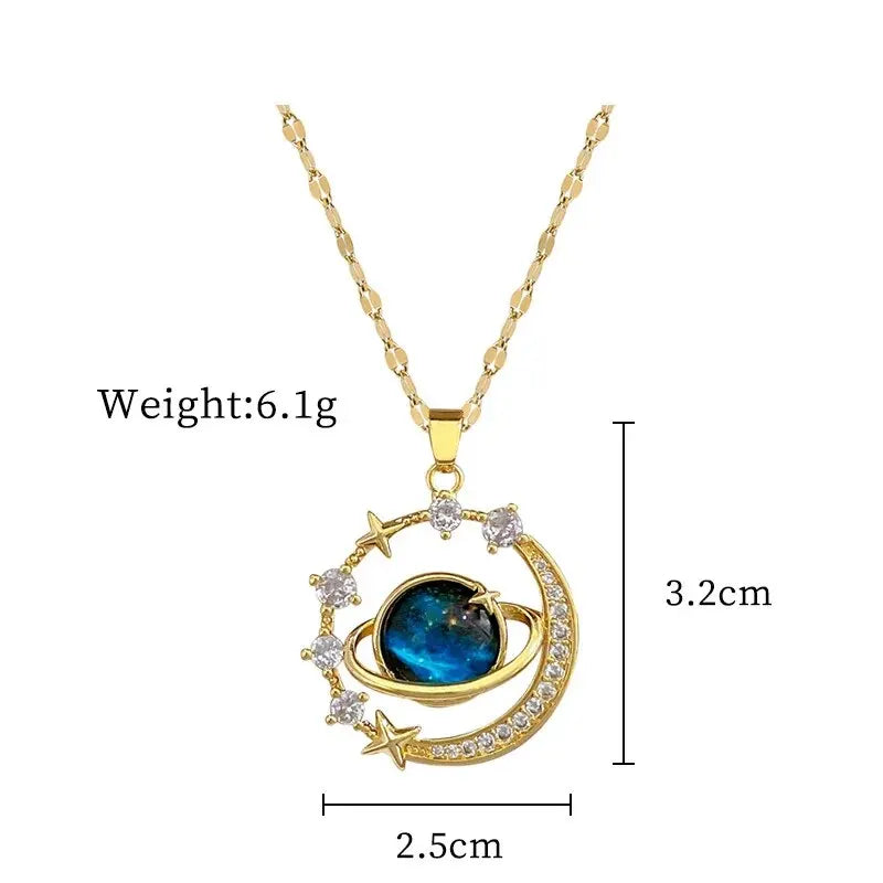 Light Luxury Titanium Steel Star Series Necklace for Women Gold Color Planet Moon Astronaut Pendant Necklaces Jewelry Gifts Jewelry Precision