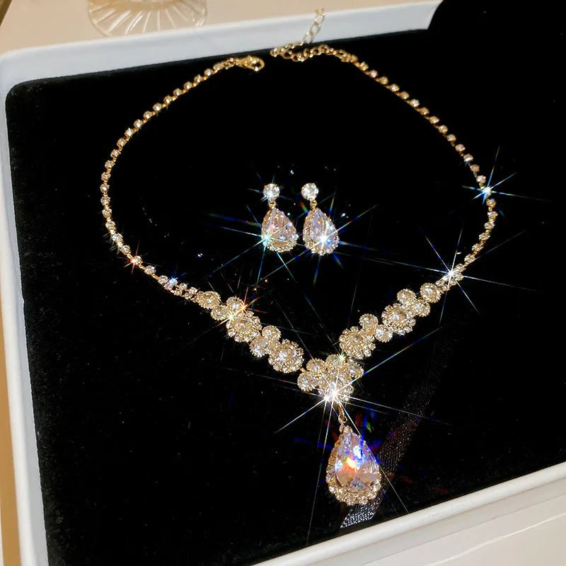 Large Water Drop Flower Necklace Earrings Set Shining Full Rhinestone Necklace For Women Bridal Wedding Party Jewelry Sets Jewelry Precision