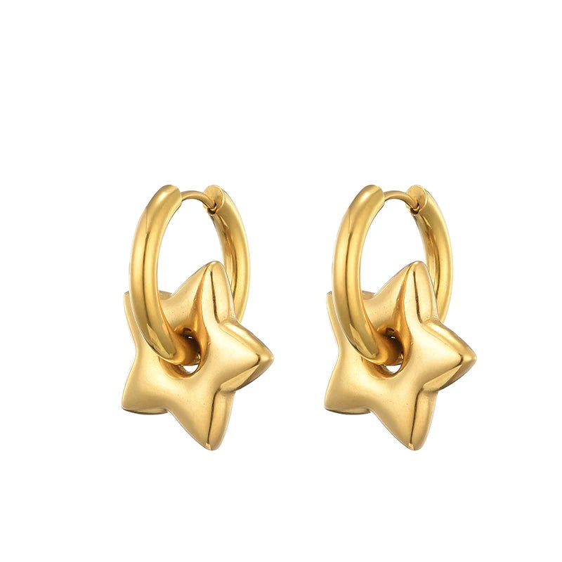 Classic Stainless Steel Heart Star Hoop Earrings For Women Punk Hip Hop Jewelry Precision