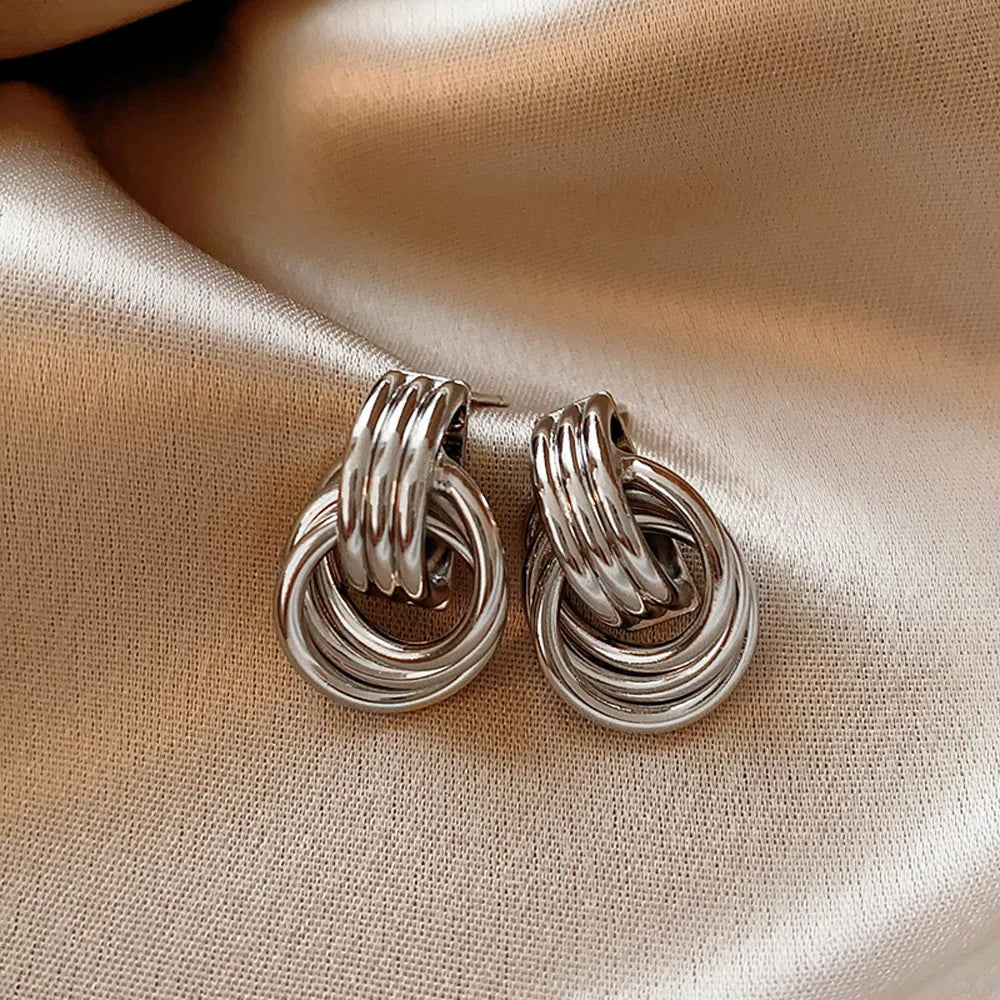 Fashion Glossy Three-Layer Textured Intersecting Knot Earrings Jewelry Precision