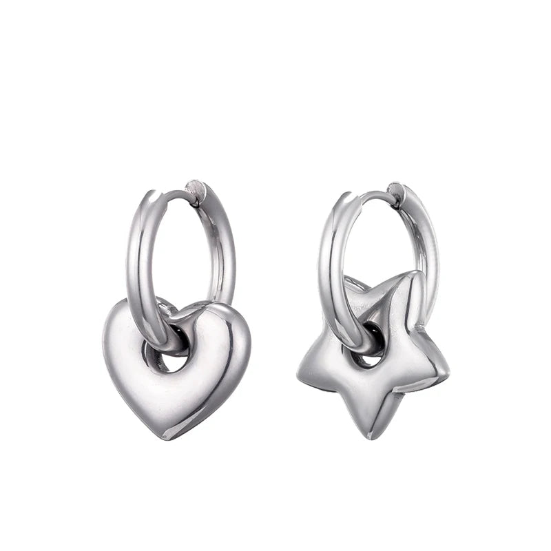 Classic Stainless Steel Heart Star Hoop Earrings For Women Punk Hip Hop Jewelry Precision
