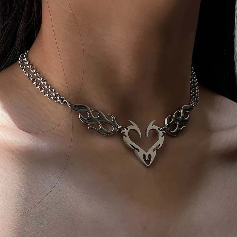Stainless Steel Silver Color Thorn Heart Choker Necklace For Woman Jewelry Precision