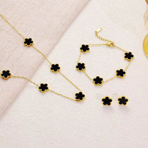 3-Piece Set of Plum Blossom Five-Leaf Flower Necklace Bracelet Women's Gift Jewelry Set for Parties Jewelry Precision