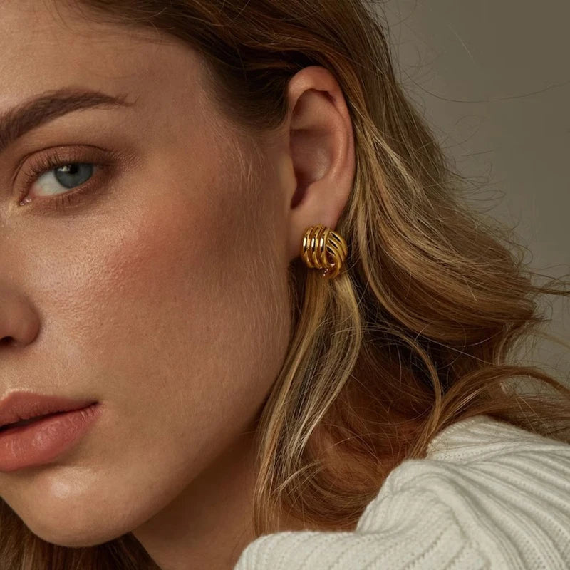 Fashion Glossy Three-Layer Textured Intersecting Knot Earrings Jewelry Precision