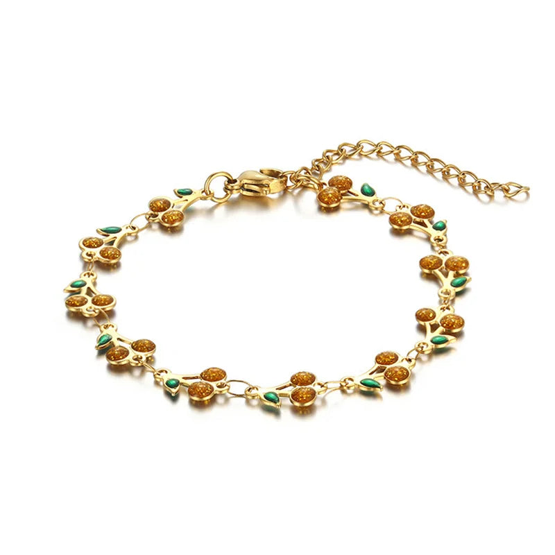 Charm Cherry Bracelet For Women Retro Bohemian Stainless Steel Bracelet For Girls Party Holiday Fashion Jewelry Gift Jewelry Precision