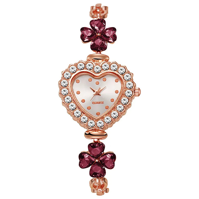 Fashion Heart Dial Women Watch Flower Bracelet Ladies Quartz Watches Clock Jewelry Precision