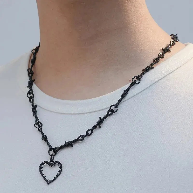 Heart Design Red Stone Hand Bone Shape Chain Women Men Necklace Ins Design Heart Style Charm Korean Chain Men Women Necklace Jewelry Precision