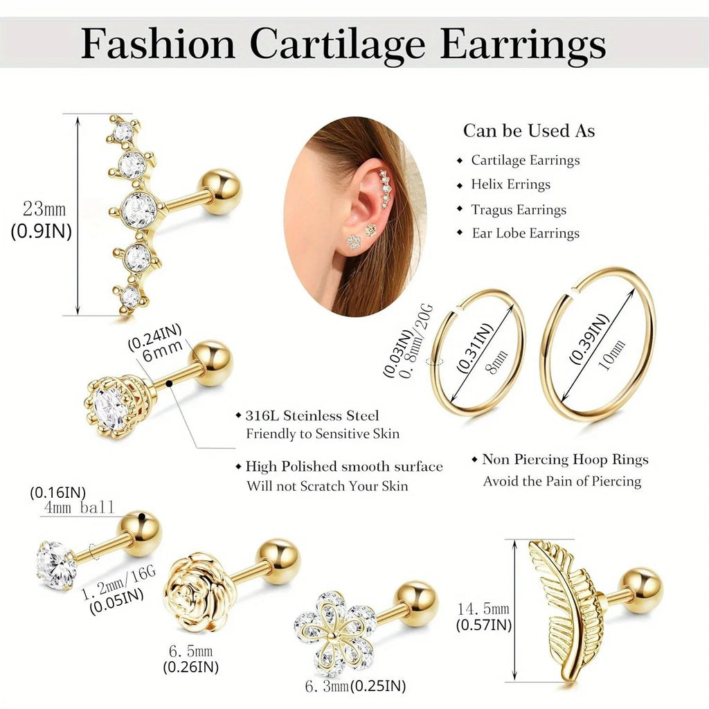 Drperfect Surgical Stainless Steel 16G Cartilage Earrings Jewelry Precision
