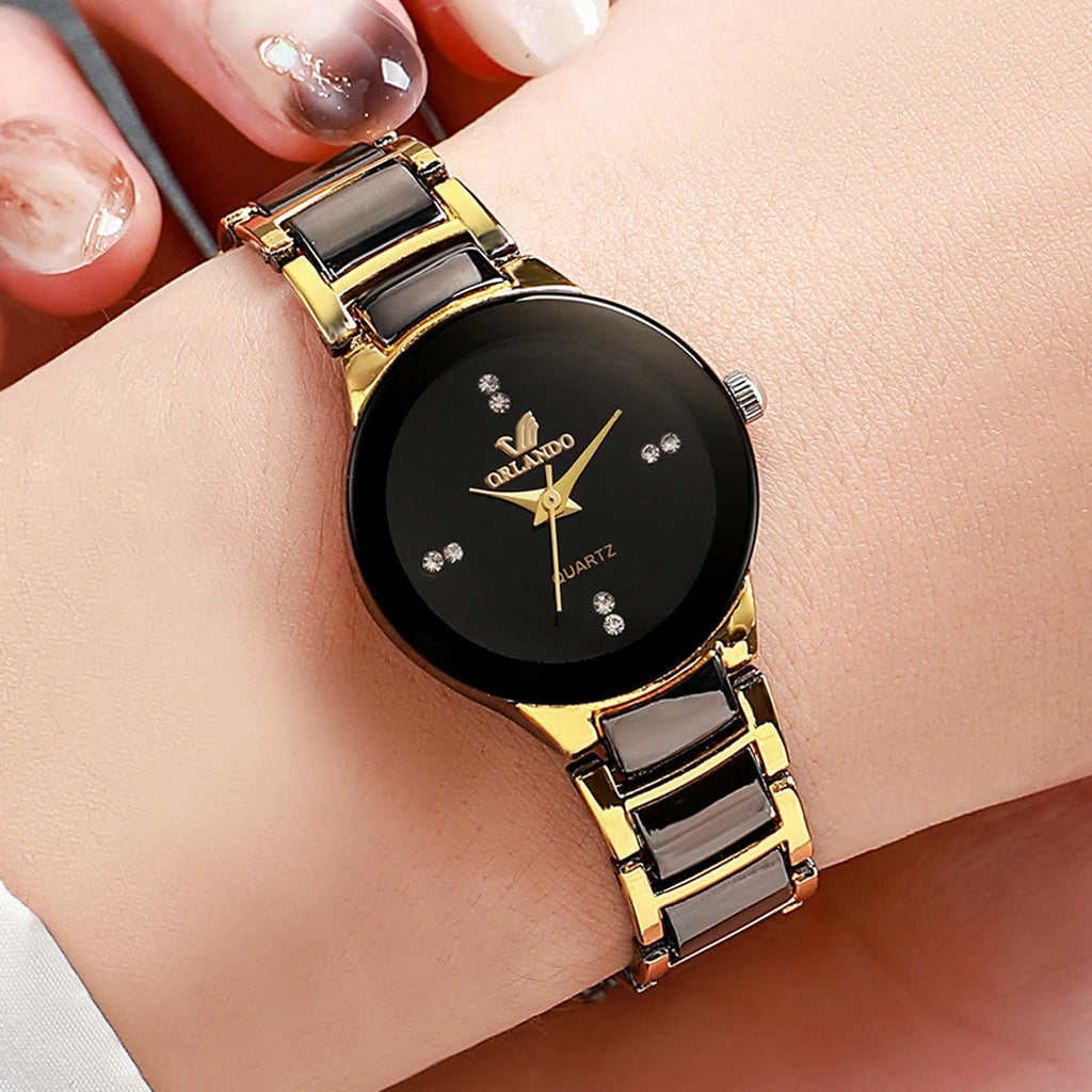 Women's Watch Fashion Black Steel Band Ladies Dress Quartz Watches Clock Jewelry Precision