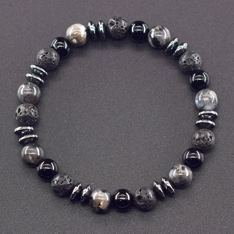 Classic Black Natural Labradorite Volcanic Stone Beads Bracelet Women Men Spiritual Protection and Energetic Banlance Jewelry Jewelry Precision