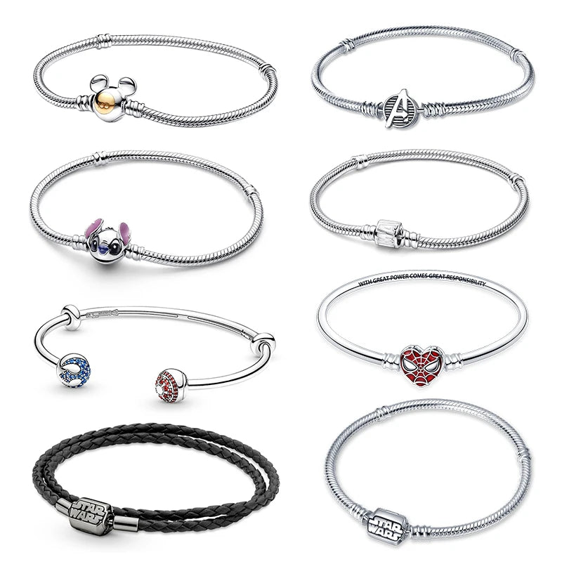 925 Silver Disney Original 17-20CM Gypsophila Snake Bones Chain Bracelet For Womens DIY Charms Birthday Jewelry Gifts Hot Sale Jewelry Precision