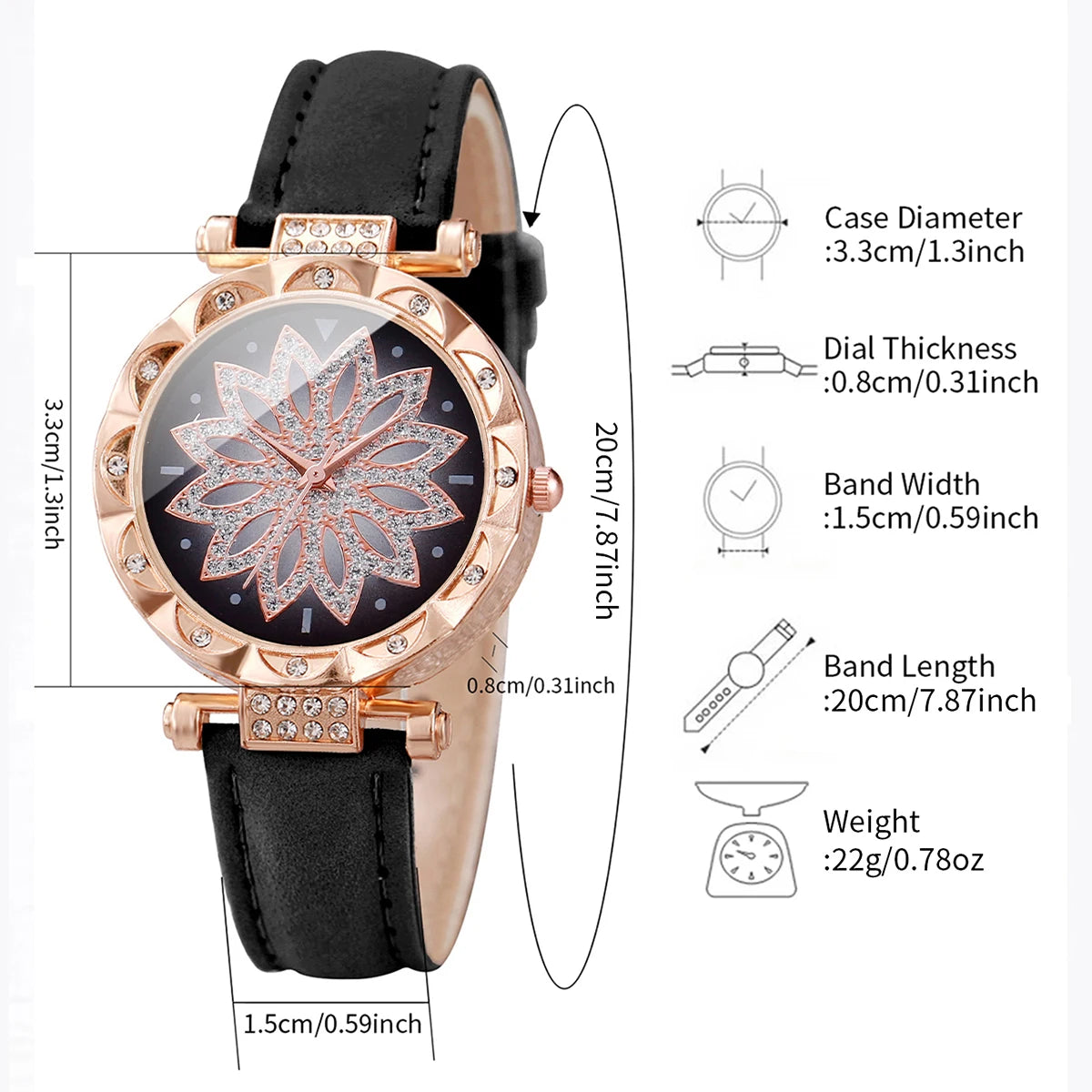 2PCS/Set Women's Watch Fashion Flower Dial Leather Band Quartz Watches Heart Bracelet Set（Without Box） Jewelry Precision