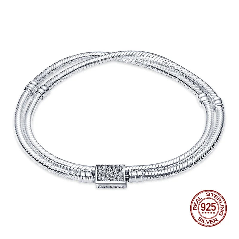 925 Silver Disney Original 17-20CM Gypsophila Snake Bones Chain Bracelet For Womens DIY Charms Birthday Jewelry Gifts Hot Sale Jewelry Precision
