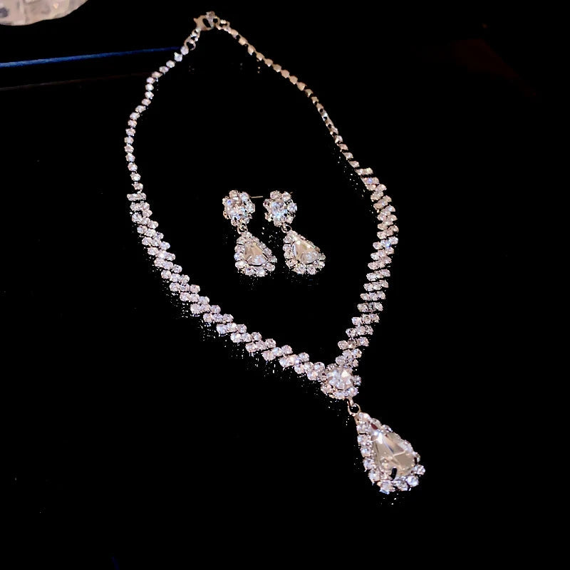 Inlaid Red Rhinestone Necklace Earring Set For Women Light Luxury Water Drop Choker Necklace Bridal Wedding Party Jewelry Sets Jewelry Precision