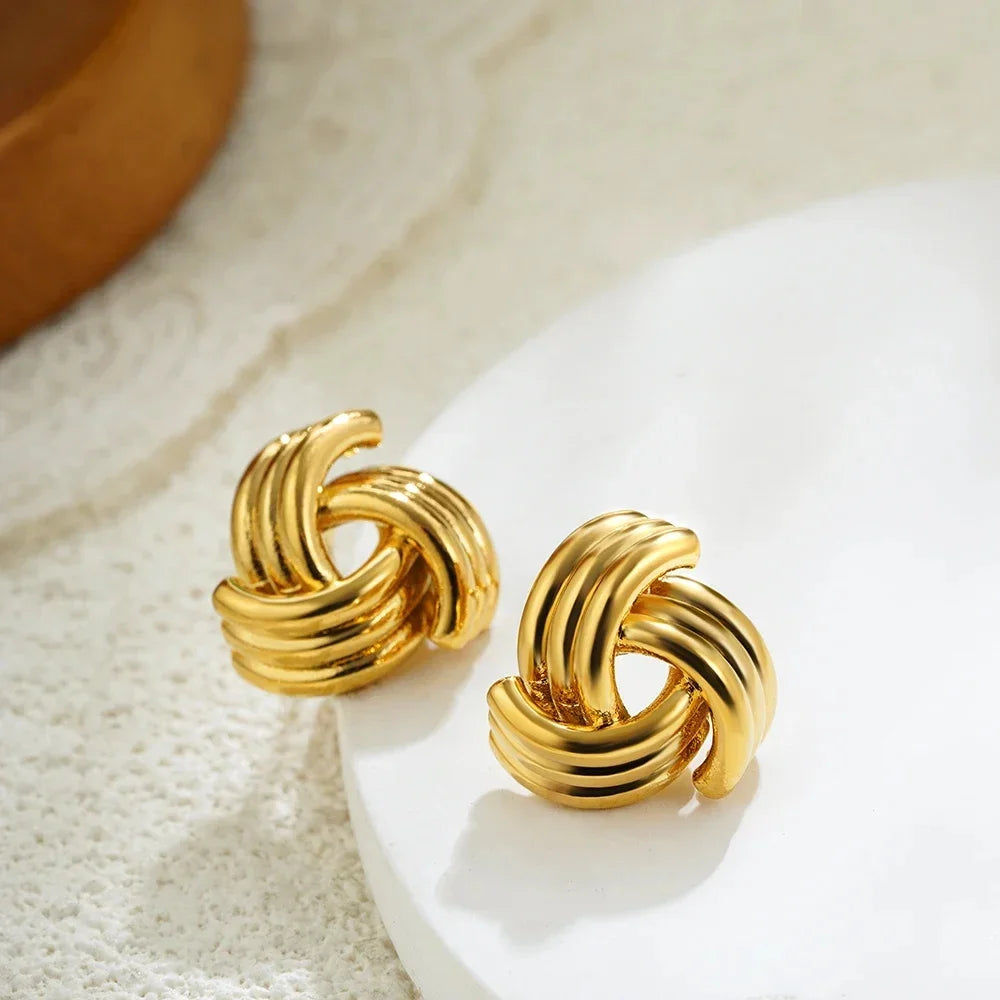 Fashion Glossy Three-Layer Textured Intersecting Knot Earrings Jewelry Precision