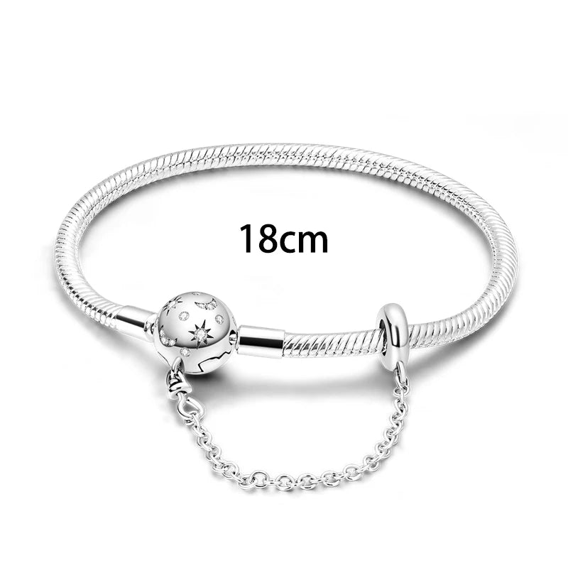 Original Women Bracelet 925 Silver17-20CM Starry Full Moon Safety Chain Snake Bone Chain Bracelet Fit DIY Exquisite Jewelry Gift Jewelry Precision