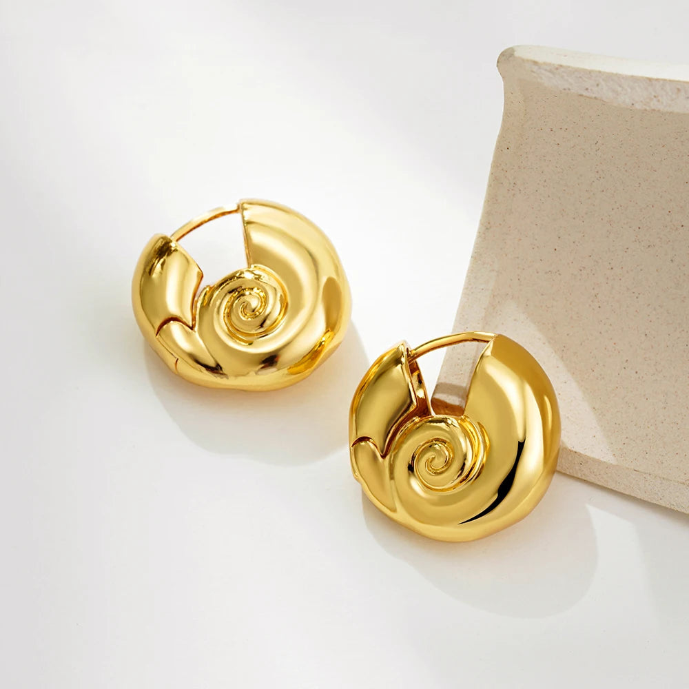 Gold Plated Texture Snail Conch Shell Earrings for Women Jewelry Precision