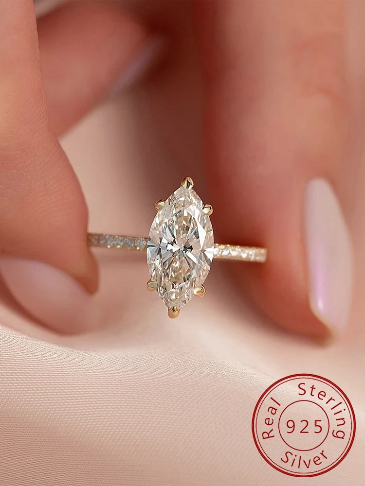 925 Sterling Silver Simple Classic 1-3Carat Horse Eye Zircon Ring For Women Engagement Wedding Luxury High Quality Fine Jewelry Jewelry Precision