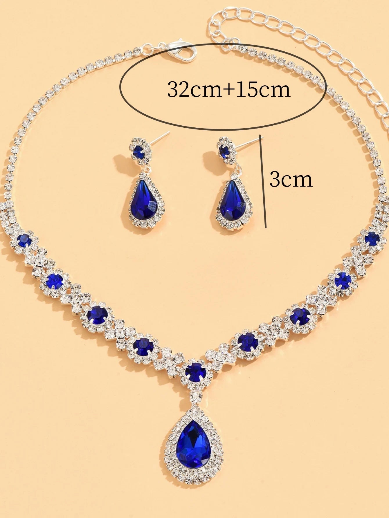 3 pieces of women's crystal droplet necklace with earrings set for wedding evening dress accessories Jewelry Precision