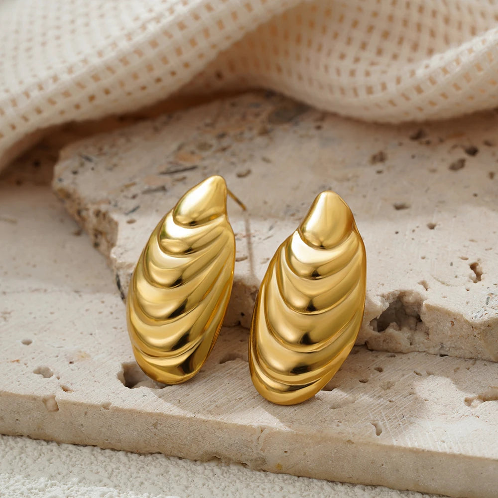 Gold Plated Texture Snail Conch Shell Earrings for Women Jewelry Precision