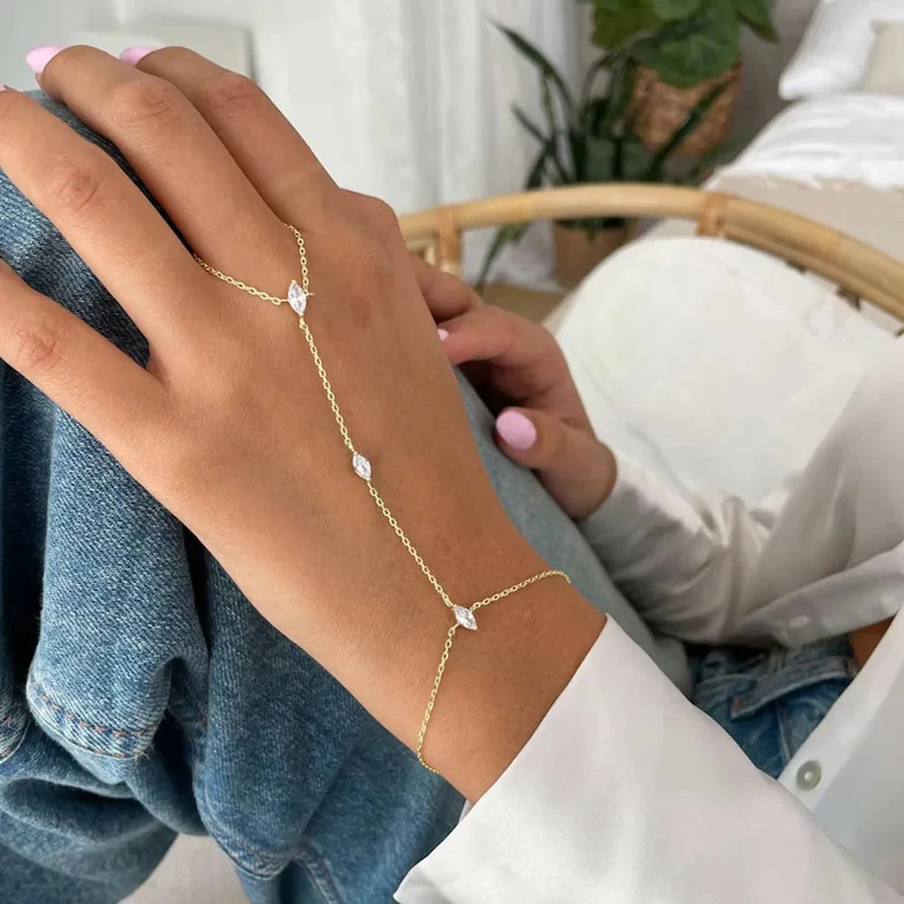 2025 Party Bohemia Rhombus Crystal Bracelet Hand Jewelry for Women Simple Thin Chain Finger Bracelet Jewelry Accessories Gift Jewelry Precision