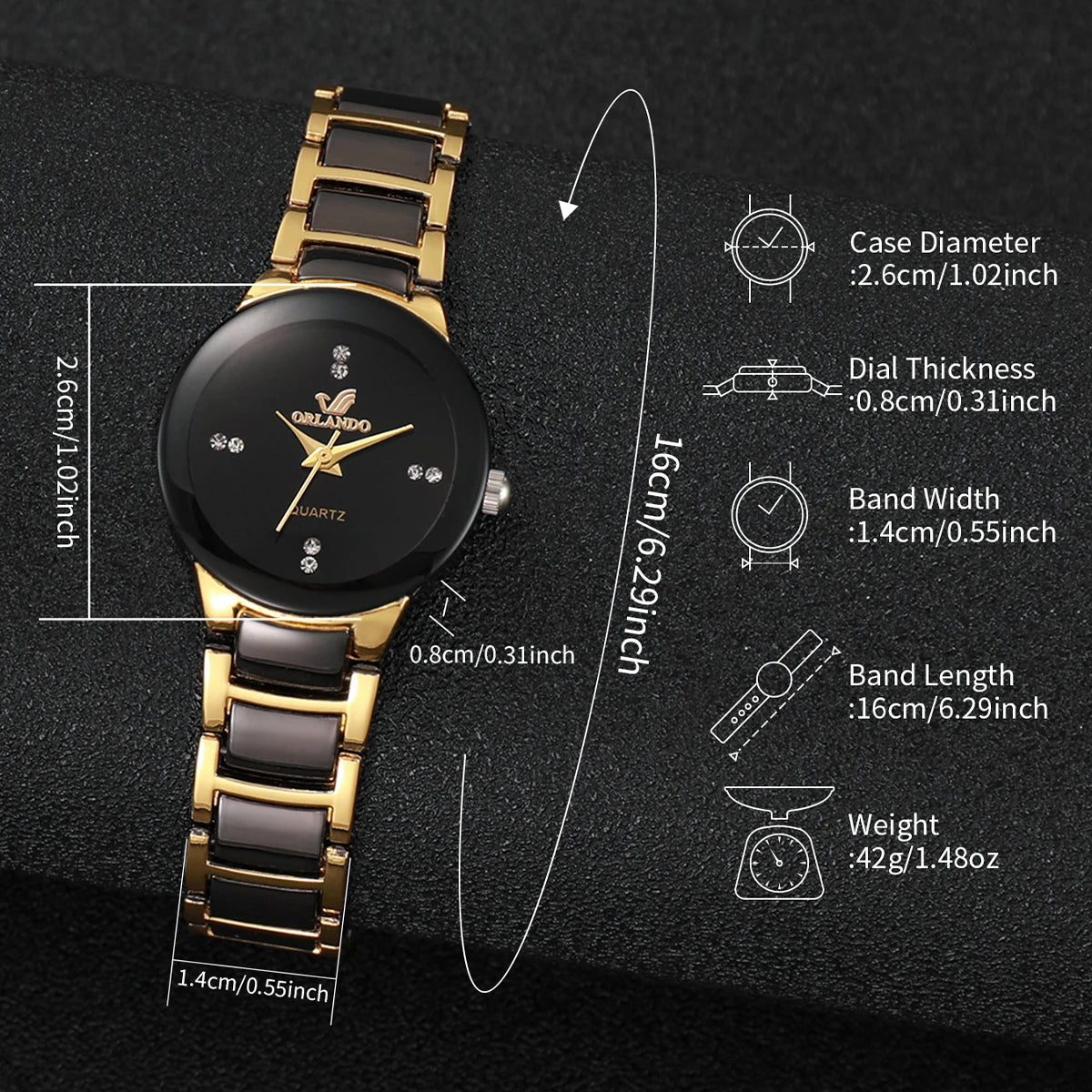 Women's Watch Fashion Black Steel Band Ladies Dress Quartz Watches Clock Jewelry Precision