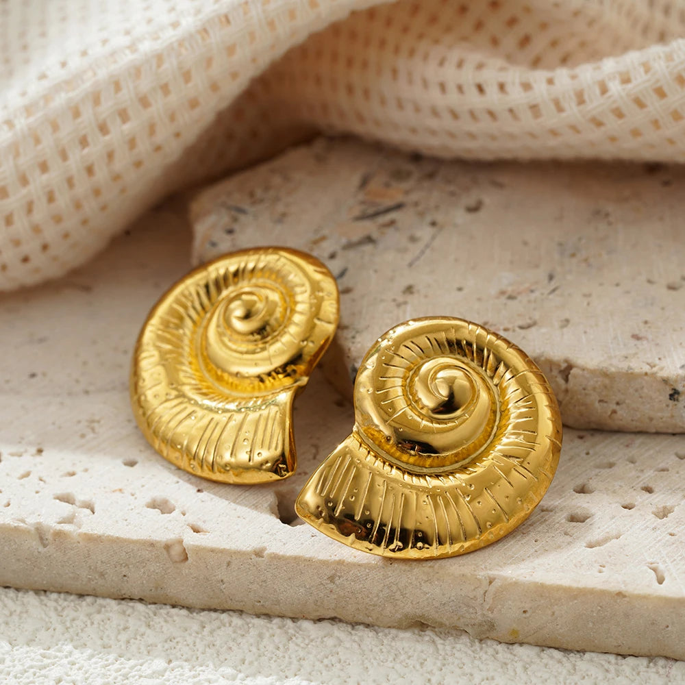 Gold Plated Texture Snail Conch Shell Earrings for Women Jewelry Precision