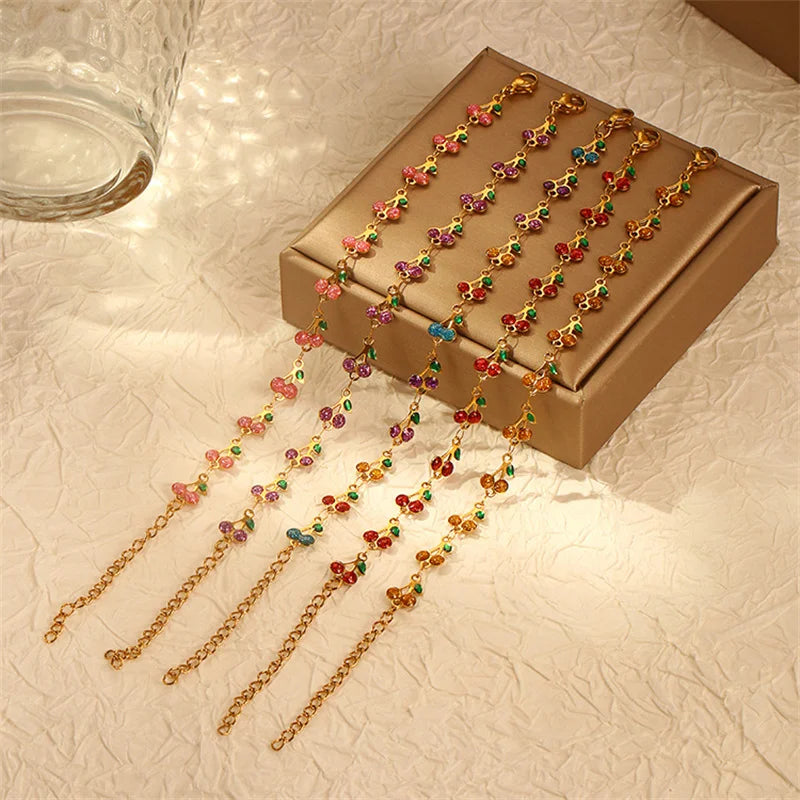 Charm Cherry Bracelet For Women Retro Bohemian Stainless Steel Bracelet For Girls Party Holiday Fashion Jewelry Gift Jewelry Precision