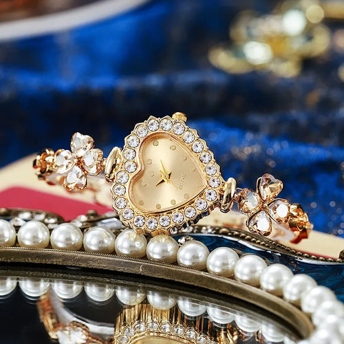 Fashion Heart Dial Women Watch Flower Bracelet Ladies Quartz Watches Clock Jewelry Precision