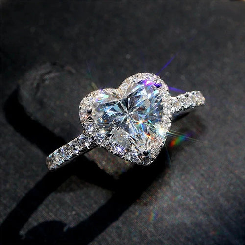 Luxury Silver Color Heart Ring for Women Exquisite Fashion Metal Inlaid White Zircon Stones Wedding Ring Engagement Jewelry Jewelry Precision