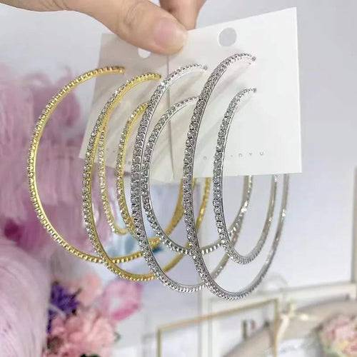 30-80mm Big Hoop Earrings For Women Girls Circle Crystal Jewelry Precision
