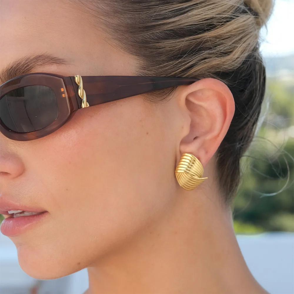 Retro Textured Intersecting Earrings for Women Multilayer Gold Color Stainless Steel Statement Stud Earring Waterproof Jewelry Jewelry Precision