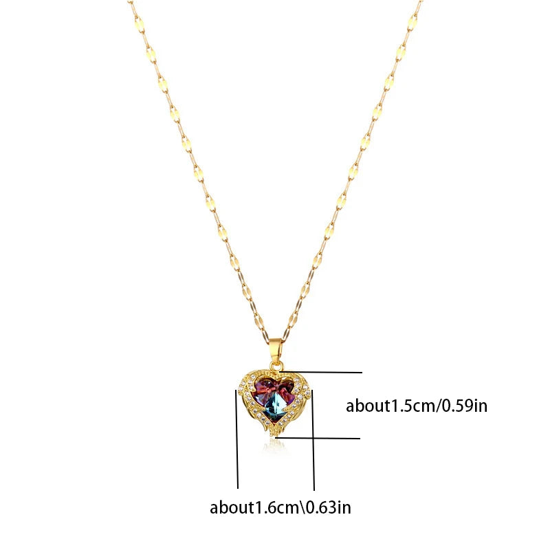 Top Luxury Colorful Crystal Ocean Heart Pendant Necklace For Women Trendy 316L Stainless Steel Jewelry Female Wedding Neck Chain Jewelry Precision