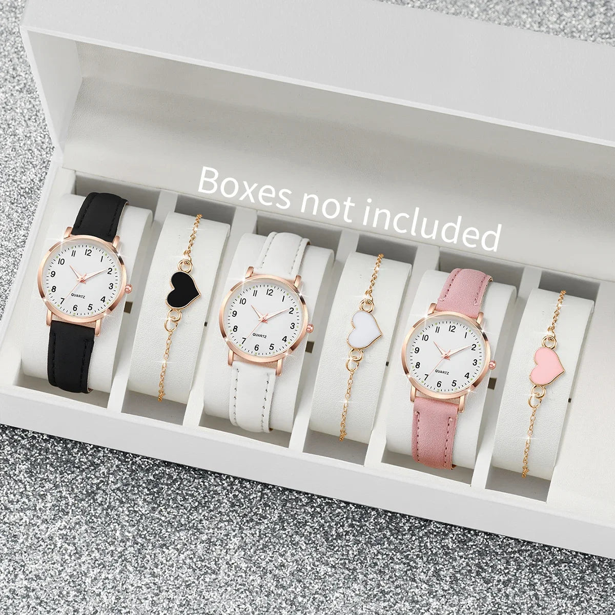 4/6PCS Fashion Arabic Dial Women Watches Ladies Leather Strap Quartz Wristwatch Heart Bracelets Set Reloj Mujer(Without Box) Jewelry Precision