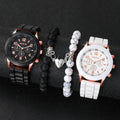 4PCS Couple Watches Fashion Arabic Women Quartz Watch Casual Silicone Band Wristwatches Magnet Heart-Shaped Bracelets Set Jewelry Precision