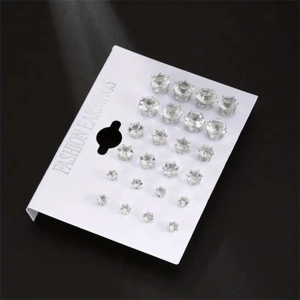 12 Pairs Set Stainless Steel Stud Earrings with Gemstone Buds Round Earrings Unisex - Jewelry Precision