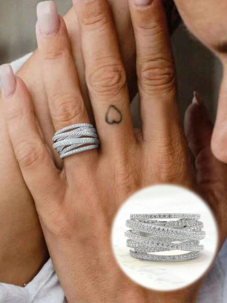 925 Sterling Silver Classic Vintage Line Wrap Zircon Ring For Women Jewelry Precision