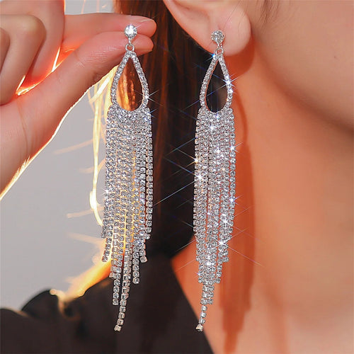 2pcs of women's jewelry rhinestone tassel earrings  luxurious fashion accessories for wedding parties Jewelry Precision