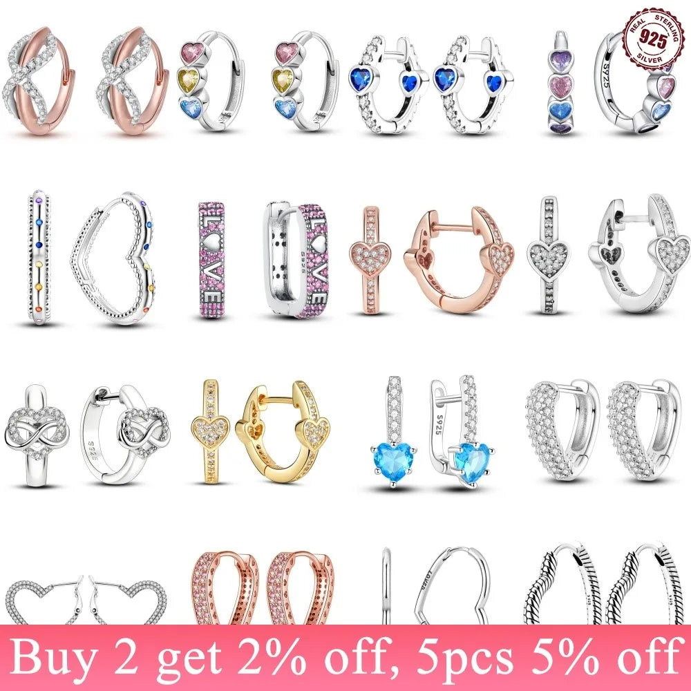 925 Sterling Silver Simple Love Heart Series Jewelry Zircon Circle Hoop Earrings Women Fine Earring S925Jewelry Gift Accessories Jewelry Precision