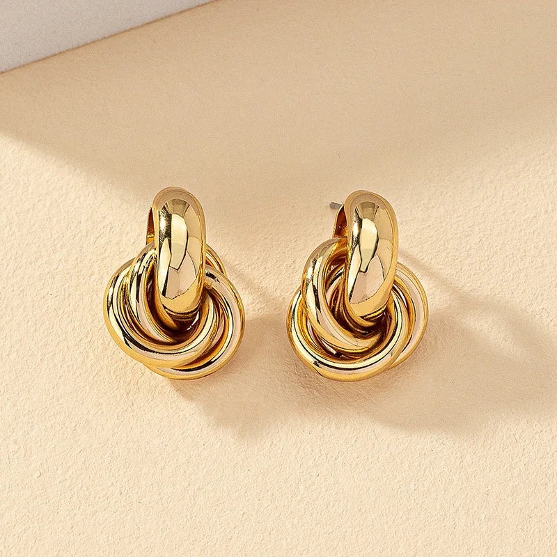 Gold SIlver Color Knot Stud Earring For Women Shiny Color Trendy Earring Stud Cute Daily Wear Jewelry - Jewelry Precision