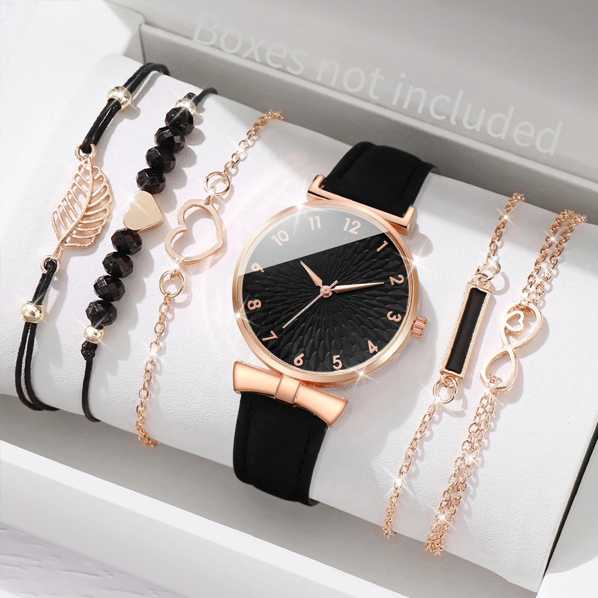 6pcs/set Women Watches Heart Leaf Bracelets Set Fashion Leather Band Ladies Quartz Watch（Without Box） Jewelry Precision
