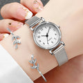 2PCS Fashion Arabic Dial Women Quartz Watch Steel Mesh Band Watches Opening Cuff Bracelet Bangle Set（Without Box） Jewelry Precision