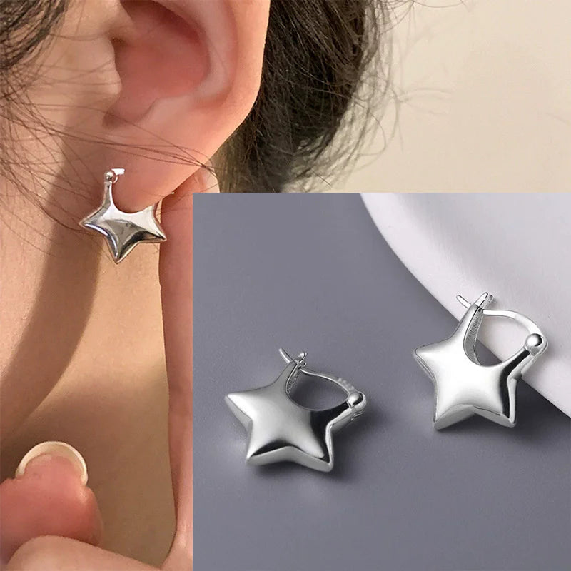VENTFILLE 925 Sterling Silver CZ Star Moon Asymmetric Hoop Earrings for Women Girls Gold Silver Color Party Jewelry Gifts Jewelry Precision